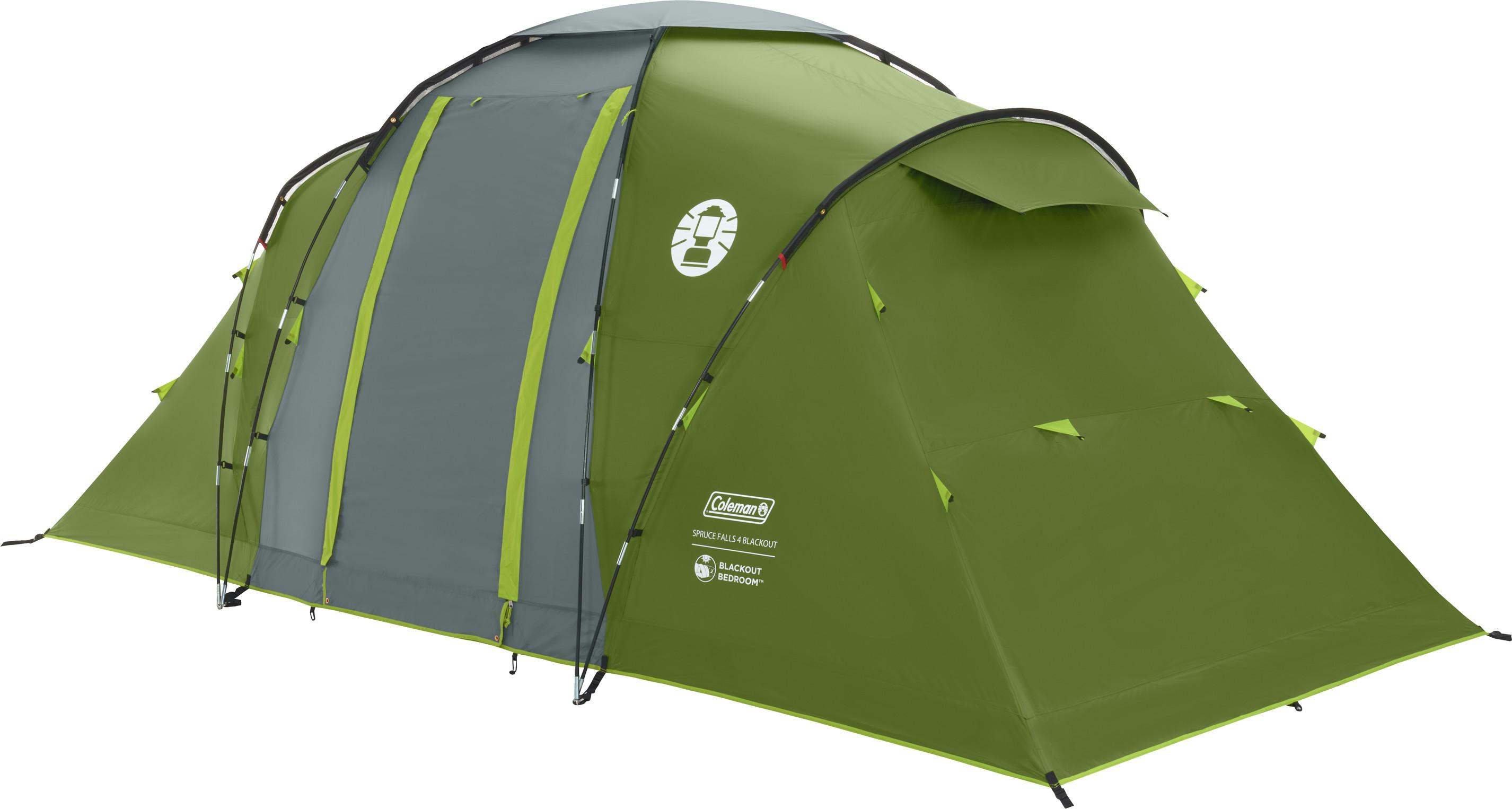 Coleman Spruce Falls 4 Blackout Green med fortelt og mørkleggende soverom